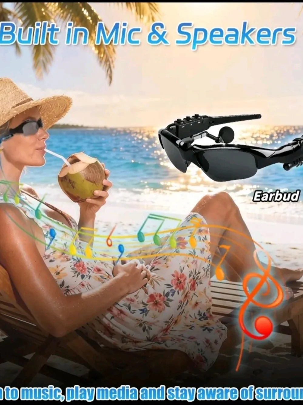 Bluetooth Smart Sunglasses ,  Headphones Hands-Free Calling Stereo 5.0. Uni-Sex.